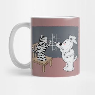 Cat and dog playing tic tac toe Mug